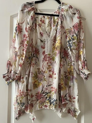 Spense женщин цветочный блузка верхняя рубашка Sz XL хлопок декор - Изображение 1 из 4