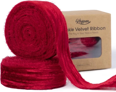 Cinta roja de Navidad 1-1/2 pulgadas X 6 yardas arrugada hecha a mano deshilachada terciopelo vintage R Foto 1 de 4