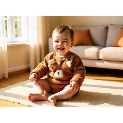 Suéter Carters bebê meninos meninas urso marrom lã sherpa aconchegante fofo macio - Imagem 1 de 4