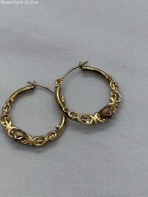 Macy's 10K Yellow Gold Mom Heart Earrings 1.4g two toned 0.75" Vintage - Image 1 of 4