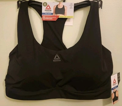 Reebok Women's XL Pro-Series Medium Impact Sports Bra Black Padded #32125 - Image 1 of 4