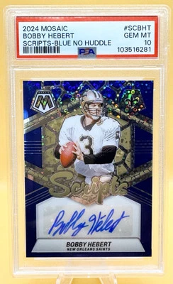 2024 Mosaic Bobby Hebert Scripts Blue No Huddle Disco Autograph SP PSA 10 POP 1 - Image 1 of 4