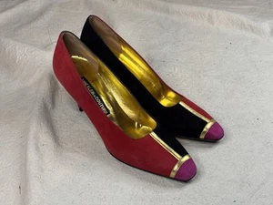 Anne Klein Couture Suede Red Black Pumps Heels Shoes 7.5 N Italy NWOT Colorblock - Picture 1 of 13