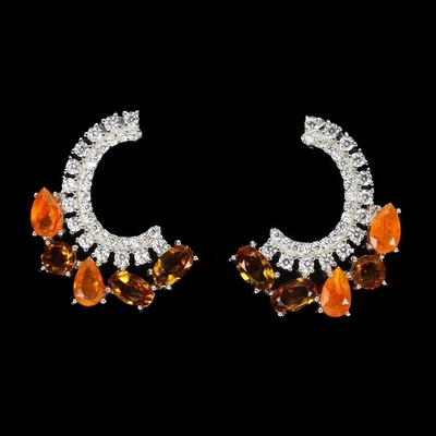 925 Sterling Silver Earrings Oval Citrine 5x3mm Orange Opal Without USA - Image 1 of 4