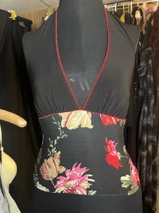 Y2K Halter Top Black Floral - Picture 1 of 5