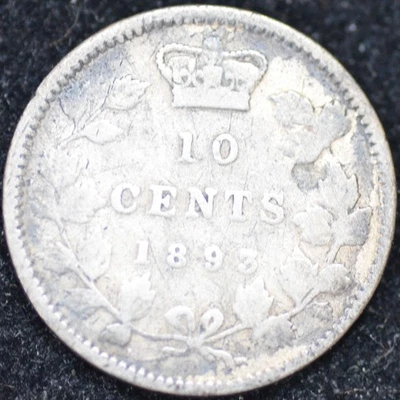 1893 "Flat Top 3" variety, Obverse 6,  .925 Sterling SILVER Canadian 10 cents - Image 1 of 2