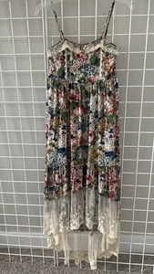 Maxi Vestido Boho Floral Jodifl Rayón Talla Pequeña Encaje Beige Botones Asimétricos - Imagen 1 de 12