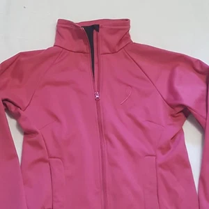 Womens Sz S Jacket BREAST CANCER AWARENESS Pink Ribbon Curved Front Zip Pockets - Picture 1 of 5