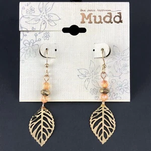 Mudd Gold-Tone Earrings Dangle Hook Beaded Leaves - Picture 1 of 3
