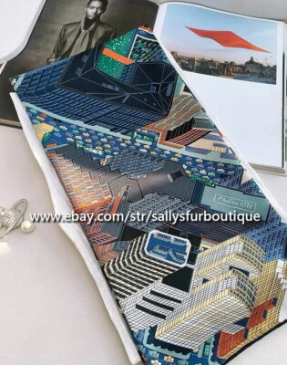 Sallys Geometric Print 14 ~ 18 Momme Twill Silk Wrap Scarf Stole Shawl 35" - Image 1 of 4