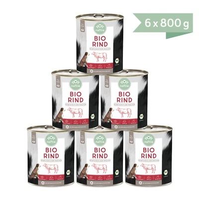 naftie Bio-Hundefutter 100% Bio Rind, Nassfutter Reinfleisch für Hunde, 6x 800g - Bild 1 von 4