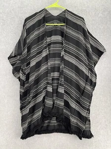 Ann Taylor Mujer Encubrimiento Negro Talla Única Rayas Manga Corta Boho Flecos Extremos - Imagen 1 de 9
