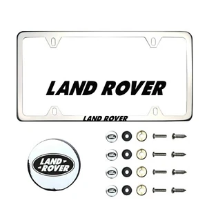 Fit LandRover Laser Etching Stainless Steel Polish Chrome Slim License Frame&Cap - Picture 1 of 8