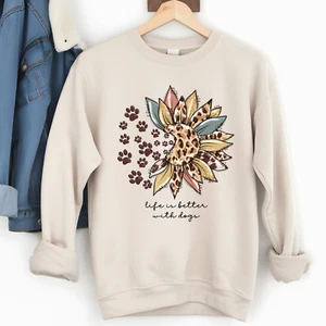 Life is Better with Dogs Sweatshirt Gift for Dog Lover Birthday Gift Crewneck  - Picture 1 of 14