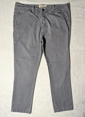 Hollister Button Pants - Gray Embroidered Casual Cotton Chinos - Mens Size 36x32 - Image 1 of 4