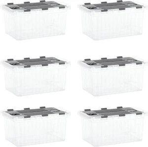 Superio 10 Quart Hinged Lid Storage Tote, Stackable Storage Container, 6 Pack - Picture 1 of 4