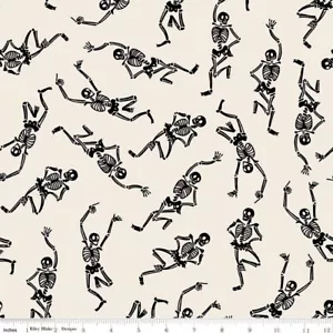 Yard ~ Skeletons On Cream, Halloween, Cotton $3.99 Ships ANY Amount Of Fabric - Picture 1 of 4