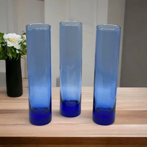 Libbey Cobalt Blue Cylinder Glass Bud Vase Champagne Flute Set of 3 - 7.5" Tall - Picture 1 of 7
