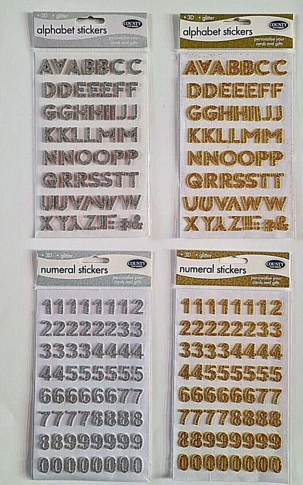 3D Glitter Alphabet Number Stickers Letters Sticky Gold Silver