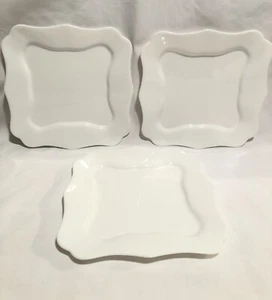 Thin White Opal Glass-Scalloped/Square 8” Salad Plate Set (Qty.3) - Picture 1 of 9