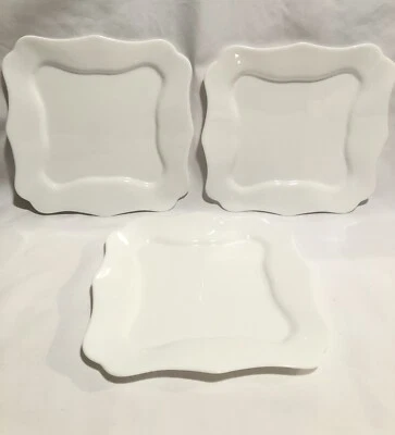 Thin White Opal Glass-Scalloped/Square 8” Salad Plate Set (Qty.3) - Image 1 of 4