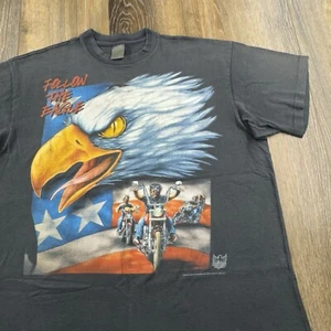 Camisa Emblema 3D De Colección Para Hombres XL Negra Follow The Eagle EE. UU. Motociclista Americano Desteñida - Imagen 1 de 12
