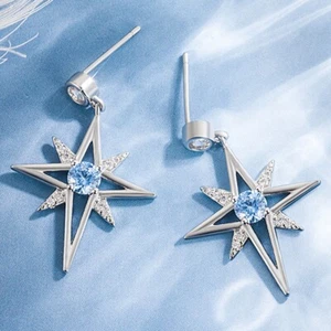 Shiny 925 Sterling Silver CZ Gem Star Stud Earrings Women Girl Jewellery Gift UK - Picture 1 of 10