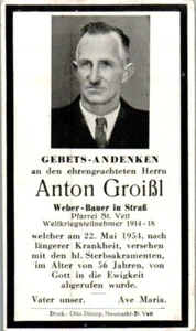 Sterbebild Totenzettel Anton Groißl 1954 Kriegsteilnehmer St. Veit Österreich - Bild 1 von 2