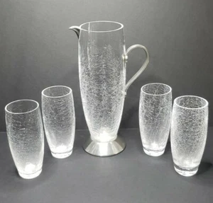 Nick Munro Pewter Water Pitcher Clear With 4 Glasses No Chips Home Decor Limited - Picture 1 of 8