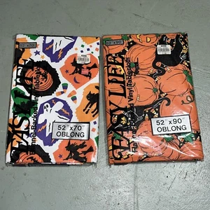 2x Vintage Halloween Oblong Vinyl Tablecloths Trick or Treat Witch Pumpkin NOS - Picture 1 of 6
