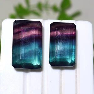 Juego de 2 piedras preciosas corte baguette de fluorita arco iris natural sellado Aurora ~ 2 piezas - Imagen 1 de 13