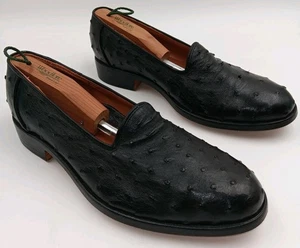 Herren Echt Straußen Halbschuhe Schwarz Leder Slipper Elegant Schuhe Schneller Versand! - Bild 1 von 13