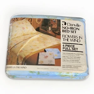 DANVILLE SET LENZUOLA COMPLETO 4 PEZZI RETRÒ "FIORI NEL VENTO" BLU RETRÒ - Foto 1 di 7