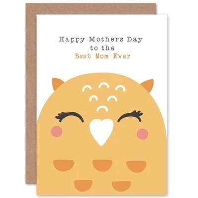 Cartão fofo infantil animal dia das mães mãe coruja em branco com envelope - Imagem 1 de 4