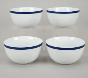 Set of 4x 5 ⅝" Soup / Cereal Bowls w/ 1 Band, Brasserie Blue by Williams-Sonoma - Picture 1 of 5