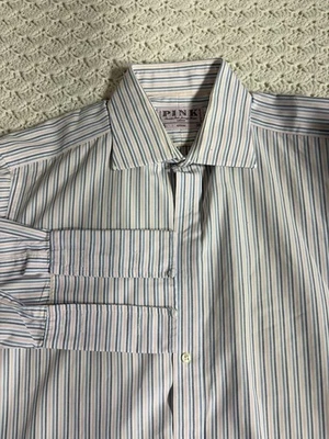 Thomas Pink Shirt Mens 16 3 Striped Dress Button Up Classic England Vintage EUC - Image 1 of 4