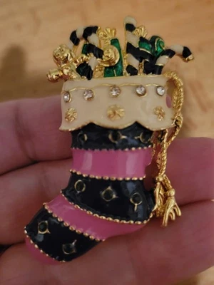 Medias de Navidad rosa grande con tema Candycane broche prendedor CA EE. UU. E345 Foto 1 de 4