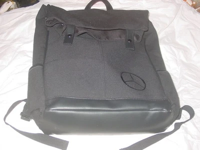 MERCEDES BENZ CANVAS LEATHER BACKPACK MEN LOGO BLACK LAPTOP BAG 18X15X4 POCKETS - Image 1 of 4