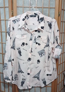 Karl Lagerfeld Paris Damen XL Bluse mit Knopfleiste Langarm Allover Print - Bild 1 von 16