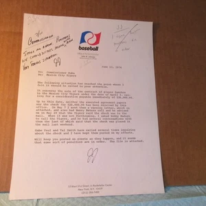 VINTAGE BASEBALL LETTERHEAD 1974 BASEBALL COMMISSIONER REQUESTING PAYMENT FROM - Picture 1 of 4