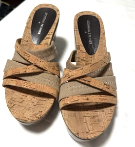 Donald J PLINER Jean Leco Cork Cross-Strap Peep Toe Slip On Wedge Women Size 8.5 - Picture 1 of 11