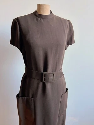 Vtg Norman Norell 1960s Vintage Chocolate Brown Silk Gazar Dress sz M 8 10 12 - Image 1 of 4