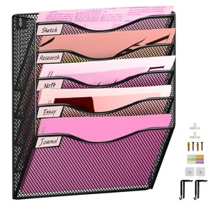 5 Pockets Mesh Wall File Holder Organizer Office Hanging File Folder Magazine... - Picture 1 of 7