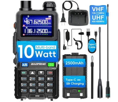 5RM 10W Ham Radio Walkie Talkie, VHF/UHF, NOAA, USB-C, 999CH - 1 Pack - Image 1 of 4