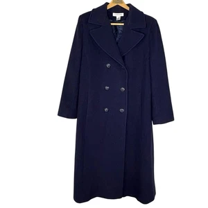 Preston & York Long Wool Overcoat Double Breasted Navy Blue Women’s 14 - Picture 1 of 4