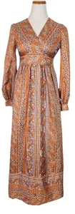 True Vintage 70er Boho Hippie langes Puffärmel Maxikleid Empire Taille Paisley M - Bild 1 von 14