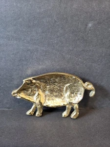 VTG Small Brass Pig Trinket Dish Ring Change Keys Tray 4" Hog Boar - Picture 1 of 6
