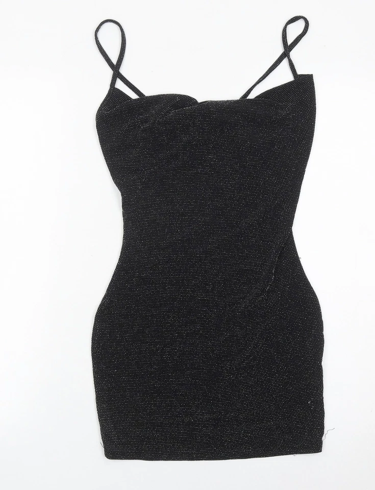 PrettyLittleThing Women’s Black Glitter Bodycon Dress Size 10 Party Clubwear - Image 1 of 4