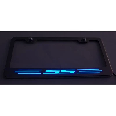Stainless Steel License Plate Frame w/White LED&"SS" Logo for 10-13 Chevy Camaro - Image 1 of 4