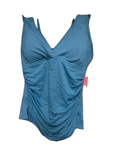 La Blanca Chambray Blue Island Goddess Bügel Tankini Top Gr. 8 Rüschen Neu - Bild 1 von 4